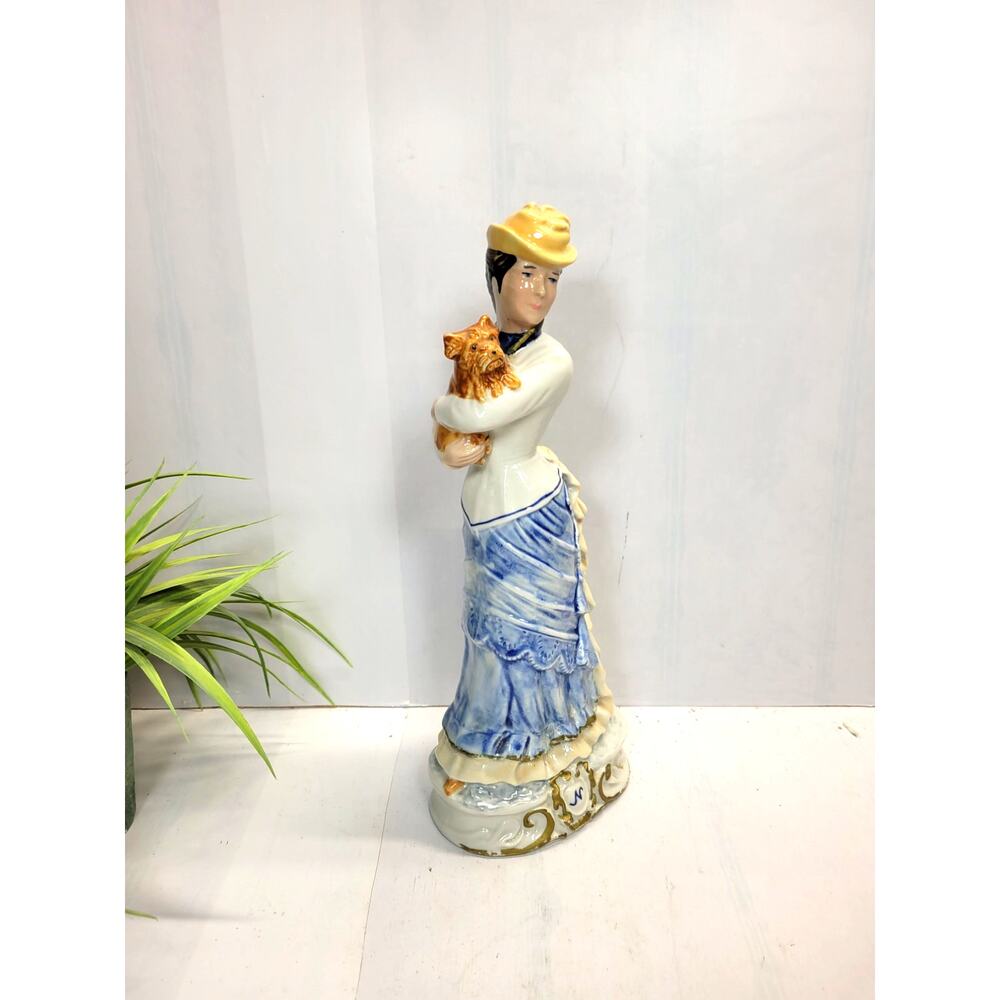 Vintage Lady with Dog Porcelain Figurine 12-3/4" tall Reproduced Capodimonte
